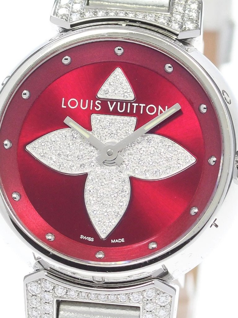 Louis Vuitton Tambour Forever Q121l Diamond Red Dial Quartz Ladies Watch861034